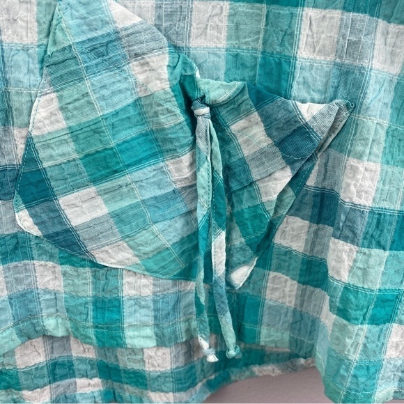HABITAT Green White Checkered Crinkle Cotton 3/4 Sleeve Top Small - Picture 7 of 10